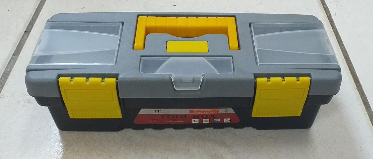 Tool Box 11" Plastic Black & Grey with Yellow Handle