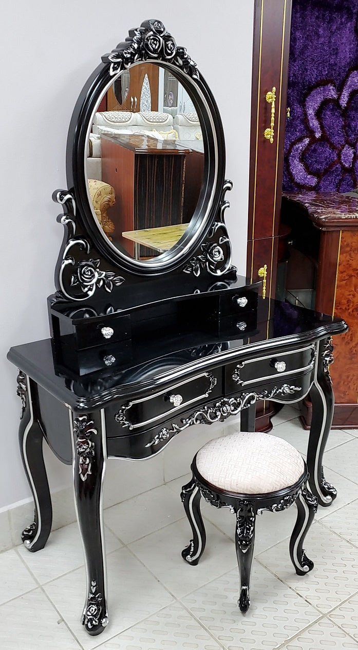 Dresser with Mirror & Seat 601 Black and Silver