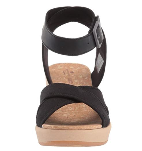 CLARKS Footwear Women's Step Cali Coast Wedge Sandal Black Canvas