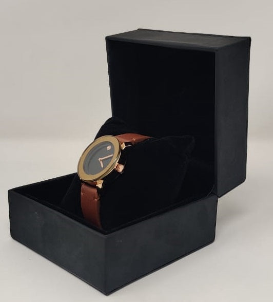 GENERIC Watch Fashion Women Rose Gold with Brown Leather Smooth Strap