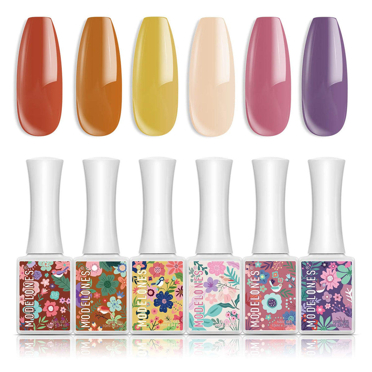 MODELONES Nails Gel Nail Polish Set - Secret Garden Vibrant Pink Purple Spring Color Collection 6-PIECE 0.3 Fl OZ Required Base Top Coat Soak Off Uv LED Gel Polish with Gift Box