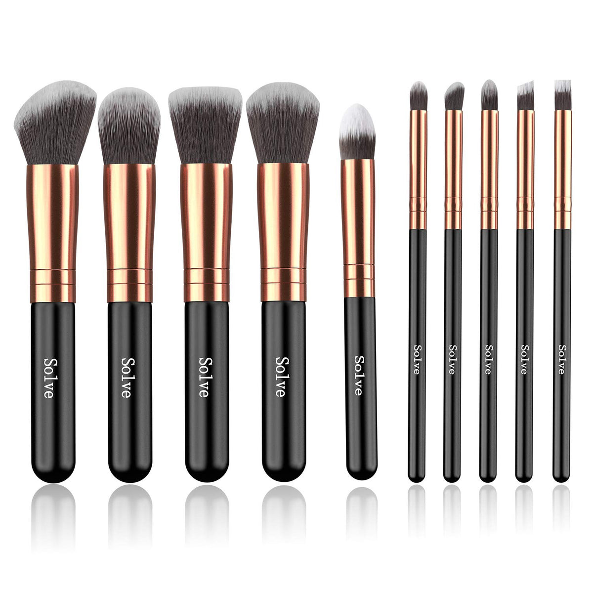 Makeup Brushes Solve Premium Makeup Brush Set Synthetic Cosmetics Foundation Powder Concealers Blending Eye Shadows Face Kabuki Makeup Brush Sets 10PCS Rose Golden