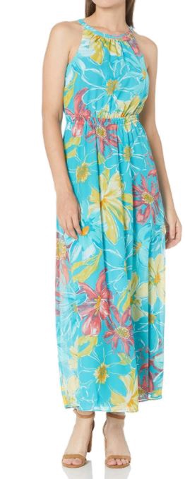 NINE WEST Dress Halter Neck Maxi Aqua