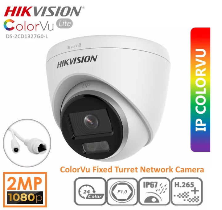 HIKVISION Security Camera Ip DS-2CD1327G0-L Color Vu Lite 2MP Dome