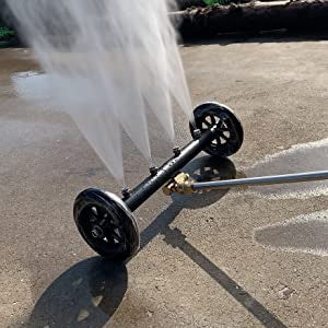 Pressure Washer Gun Jet Rail Black on Wheels 4 Jets Surface & Vehicle Undercarriage (Two Lance)