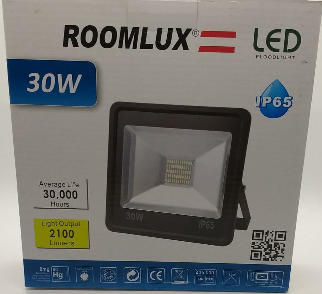 ROOMLUX Lamp LED Flood 30W B43770 / B43780 IP65 Black 6500K 100-240V