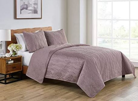 TAHARI Quilt Set Modern 3 Pcs King Rose Embossed Charmeuse Print