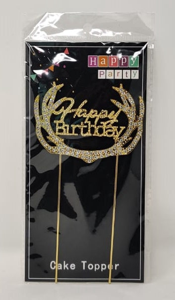 Party Cake Topper Happy Birthday Gold with Stones YS50