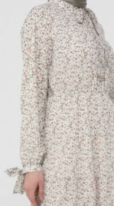 Dress Lined Floral Taupe Tie Detail on Sleeve