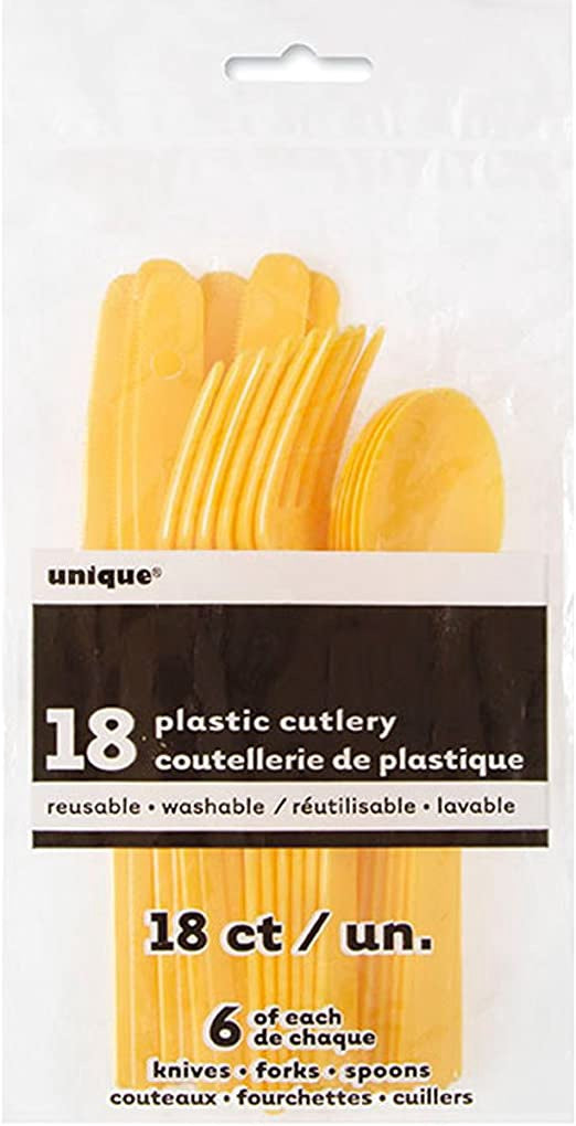 UNIQUE Party Plastic Cutlery 18PCS Pack 6 of Each Knife - Forks - Spoons