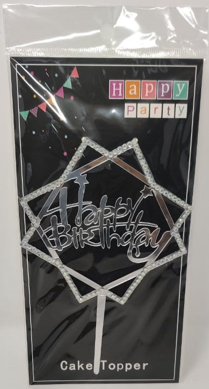 Party Cake Topper Happy Birthday IN Two Squres QA18