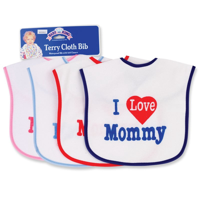 BABYKING Baby Terry Cloth Bib I Love Mommy BK83690 Sold Each