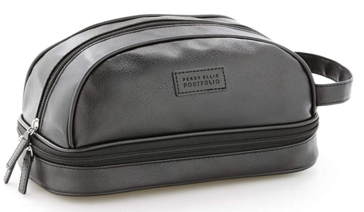 PERRY ELLIS Bag Portfolio Leather Zip Top Pebble Travel Case