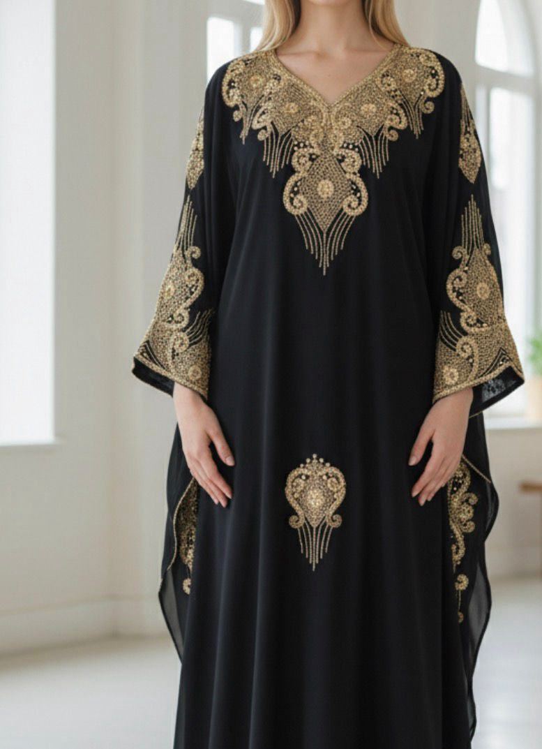 Gown Beaded Embellished Black Gold