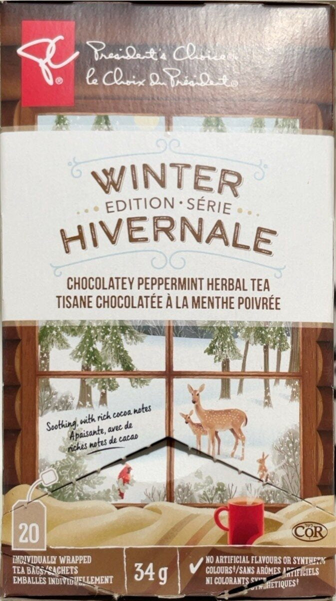 PRESIDENT CHOICE Teas Pc Winter Hivernale Chocolatey Peppermint Herbal 20 Tea Bags 34G