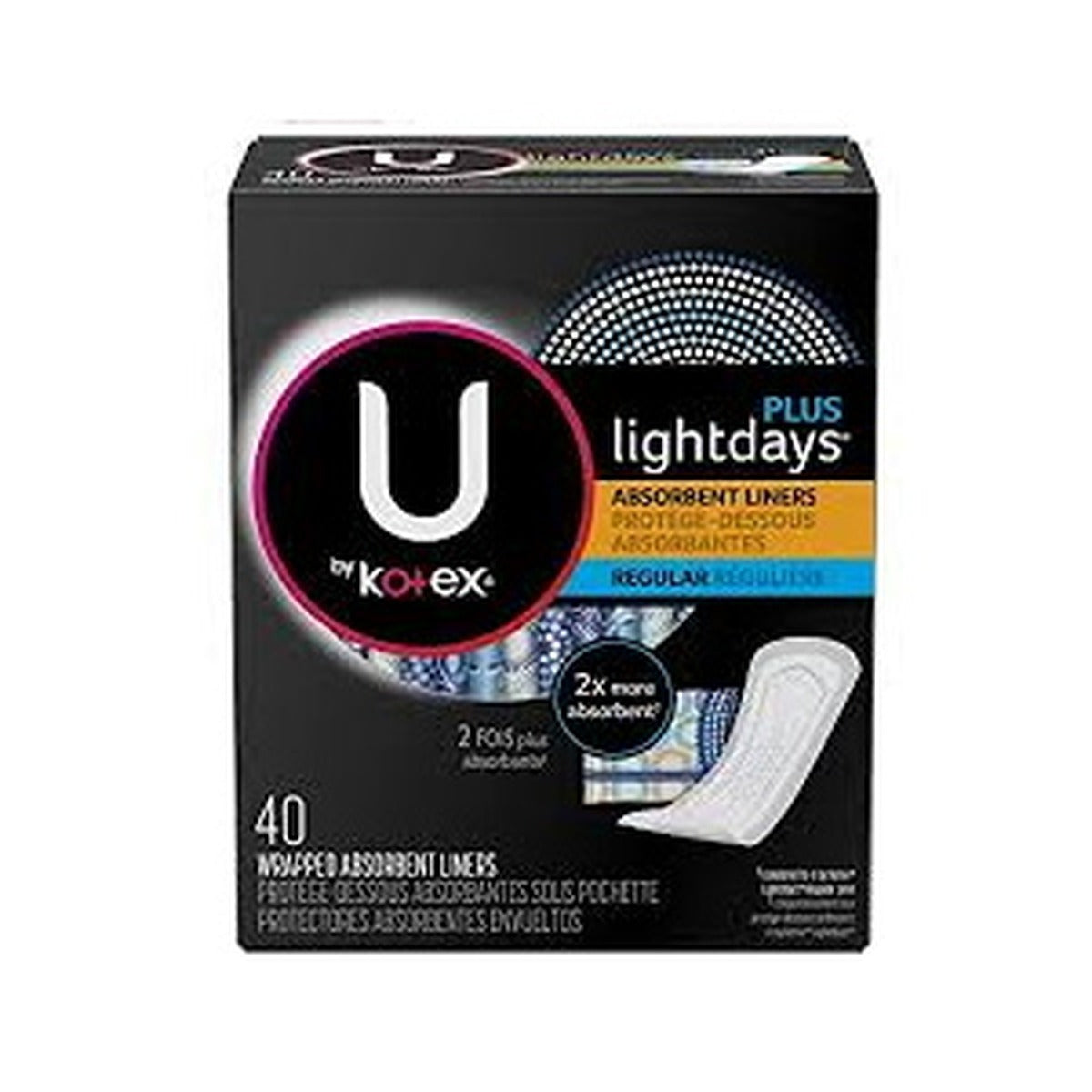 Kotex Lightdays Absorbent Liners Regular 40 count