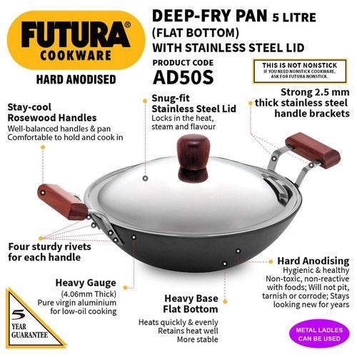 HAWKINS Deep Fry Pan Futura AD50S L47 5L 26CM Hard Anodised with Lid
