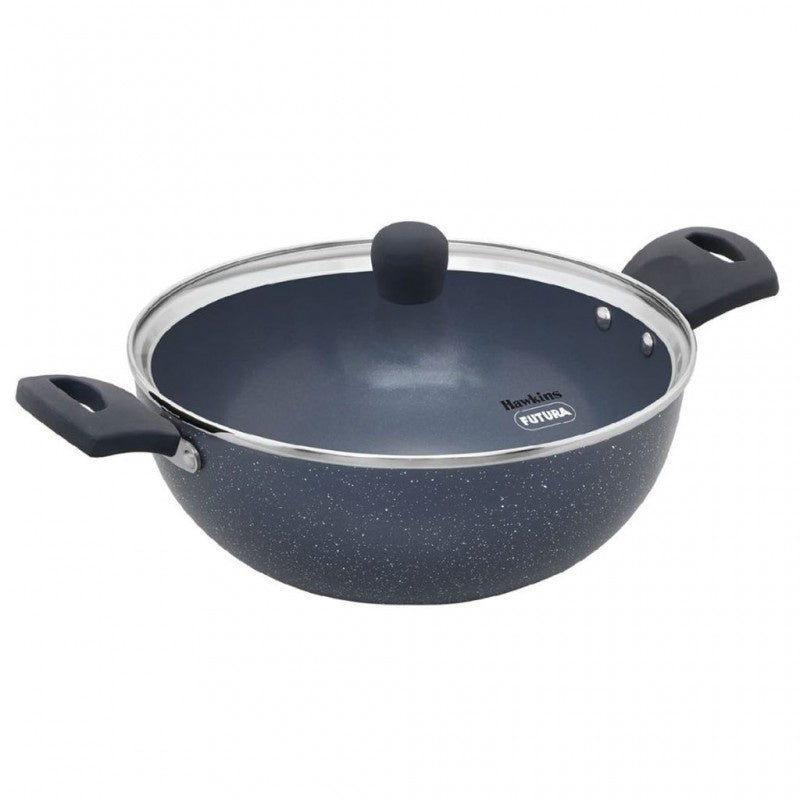 HAWKINS Pot ICK35G Ceramic Nonstick Deep Kadhai with Glass Lid 3.5L
