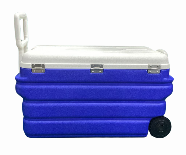 Cooler Box Ice Chest White and Blue 90L with Wheels