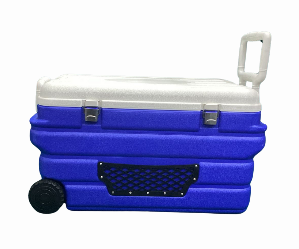 Cooler Box Ice Chest White and Blue 90L with Wheels