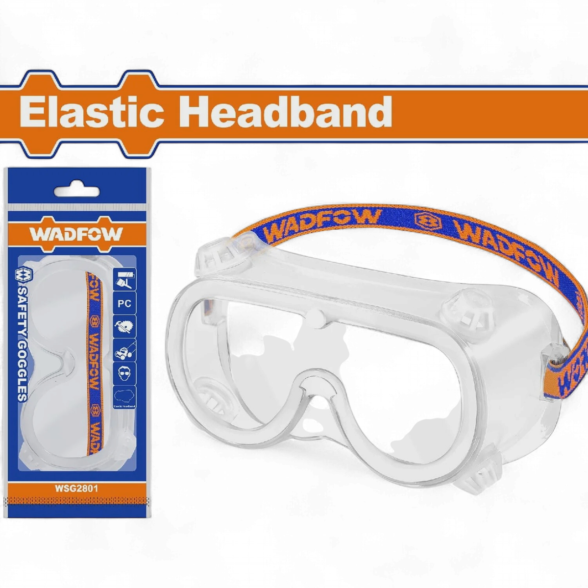 WADFOW Safety Goggles Clear WSG2801 Elastic Headband