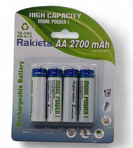 RAKIETA Battery Rechargeable Aa 2700MAH 1.2V 4PCS Pack NI-MH
