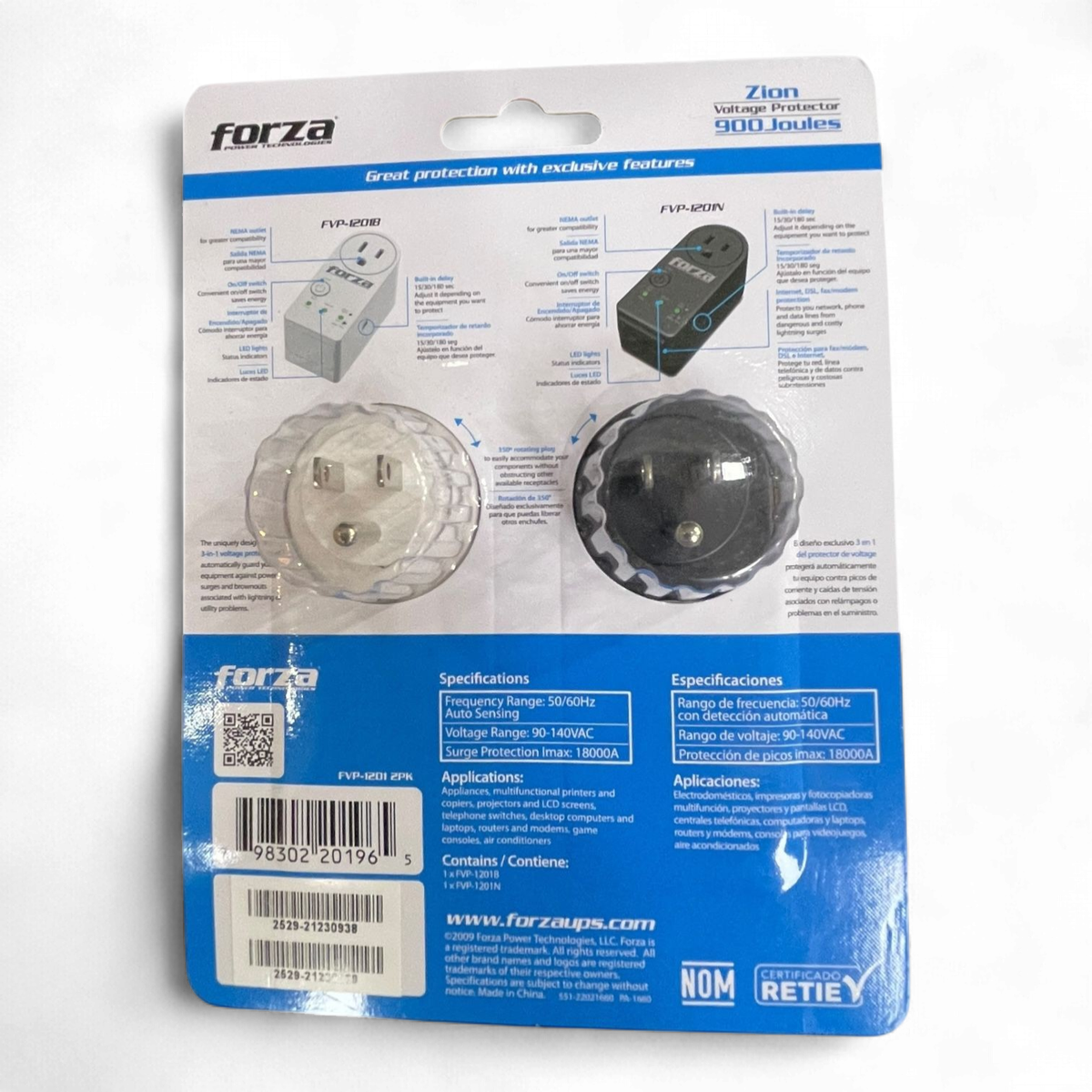 FORZA Protector Voltage FVP-1201 2PK 2PCS Pack 900J 1800W White and Black