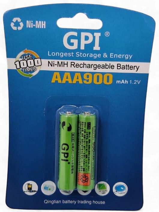 GPI Battery Rechargeable Aaa 900MAH 2PCS Pack NI-MH