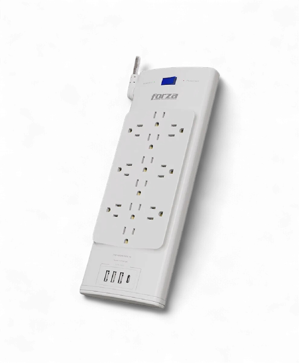 FORZA Power Strip Surge Protector FSP-1221USBCW 1625W 2700J 12 Outlets 3-USBA 1-USBC 120V/240V