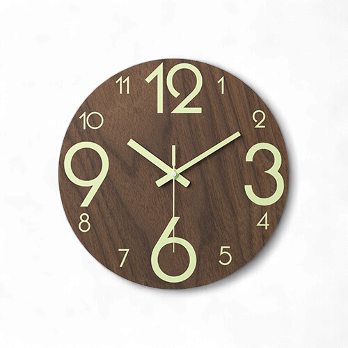 MUTBERG Clock Wall HJC-MYG-001 12" Modern Brown Silent NON-TICKING Analog Big Numbers
