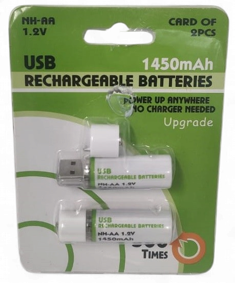 Battery USB Rechargeable Aa 1450MAH 2PCS Nh 1.2V