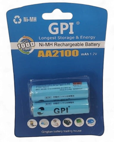 GPI Battery Rechargeable Aa 2100MAH 1.2V 2PCS Pack NI-MH