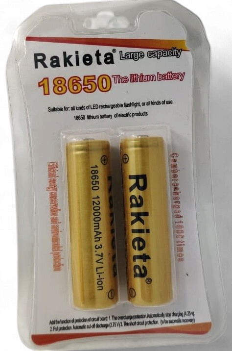 RAKIETA Battery 3.7V LI-ION Rech 18650 2PK 12000MAH