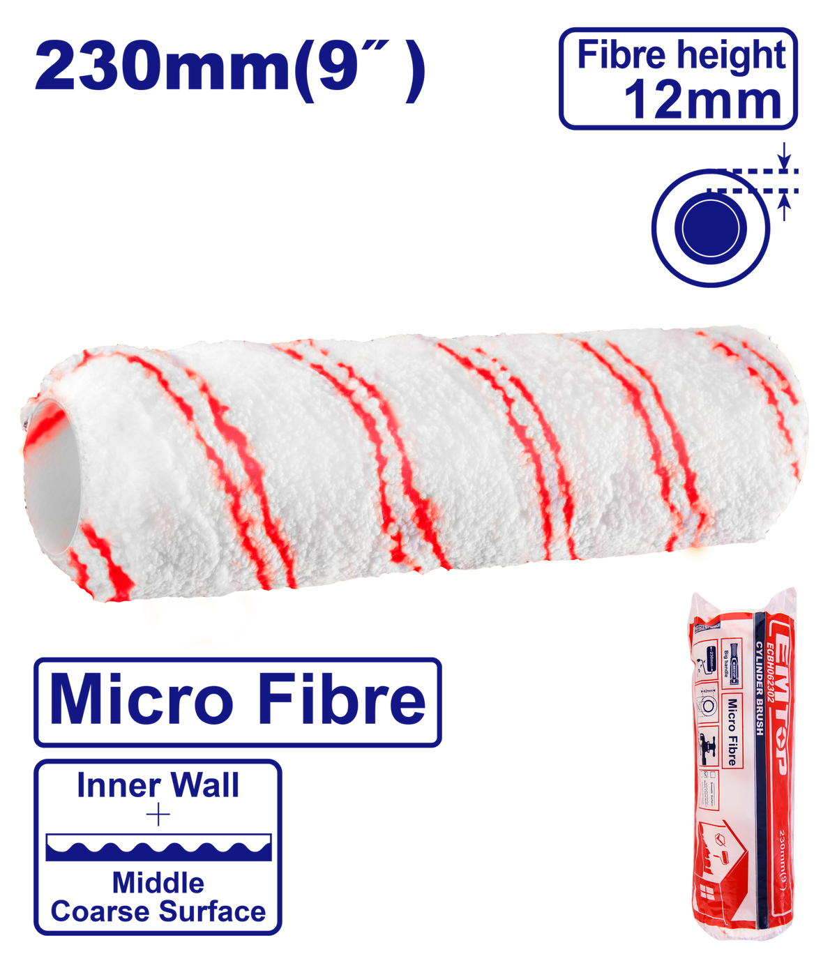 EMTOP Roller Brush Pad 9" ECBH062302 230MM 12MM Micro Fiber