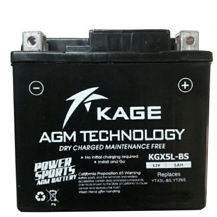 KAGE M/CYCLE Battery KGX5L-BS YTX5L-BS YTZ6S with Acid 12V 5AH