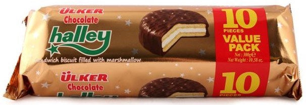 ULKER Chocolate Halley Cookie Sandwich Biscuit Filled with Marshmallow 300G