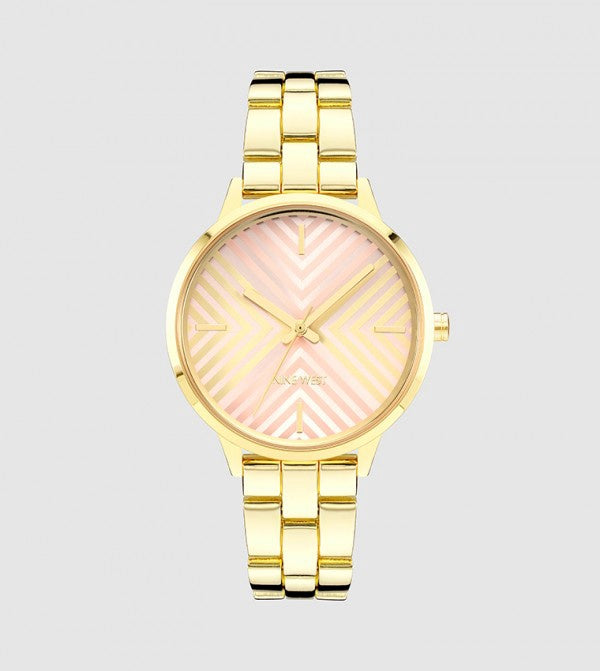 NINE WEST Watch Women Bracelet Gold Patterned Dial 2594PKGB