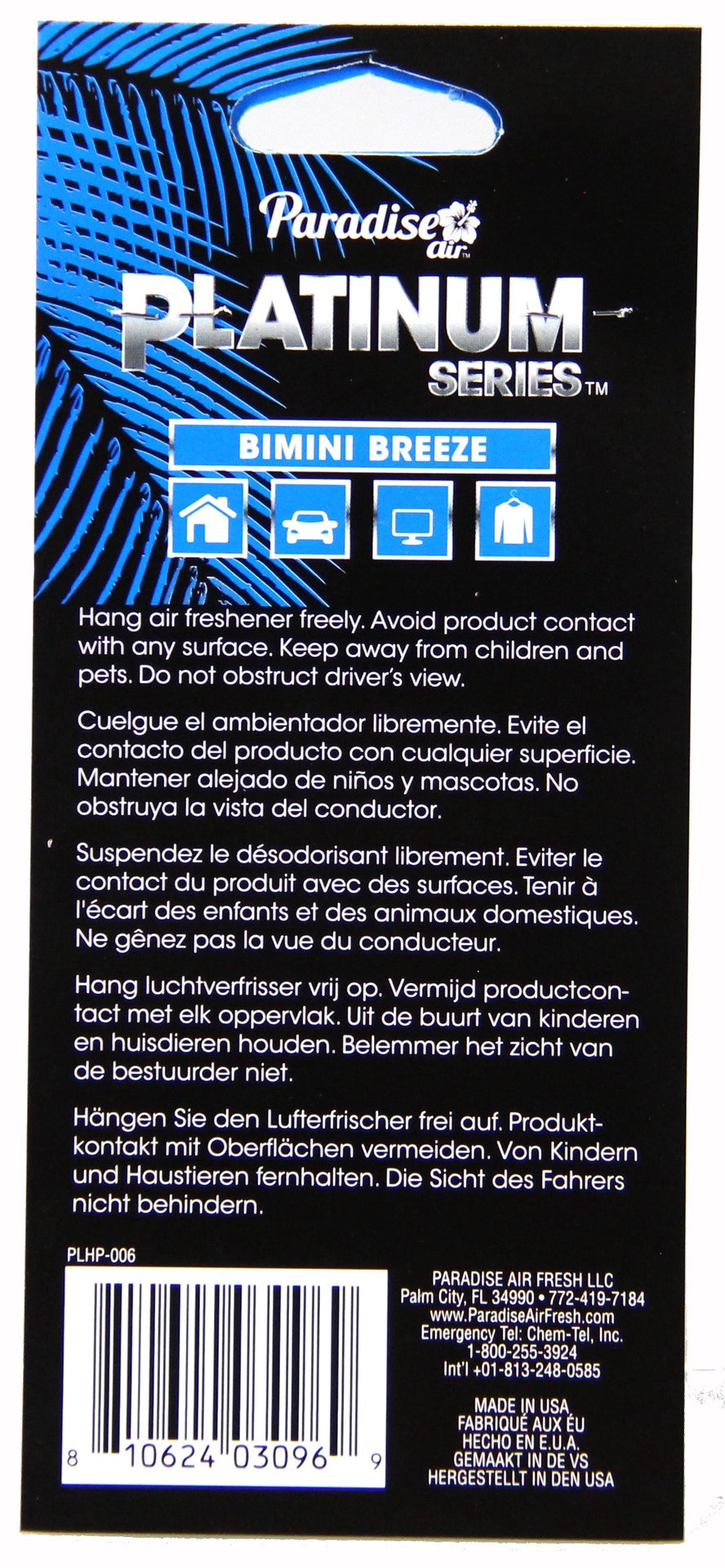 Car Air Freshener Paradise Platinum Series Bimini Breeze 1PK