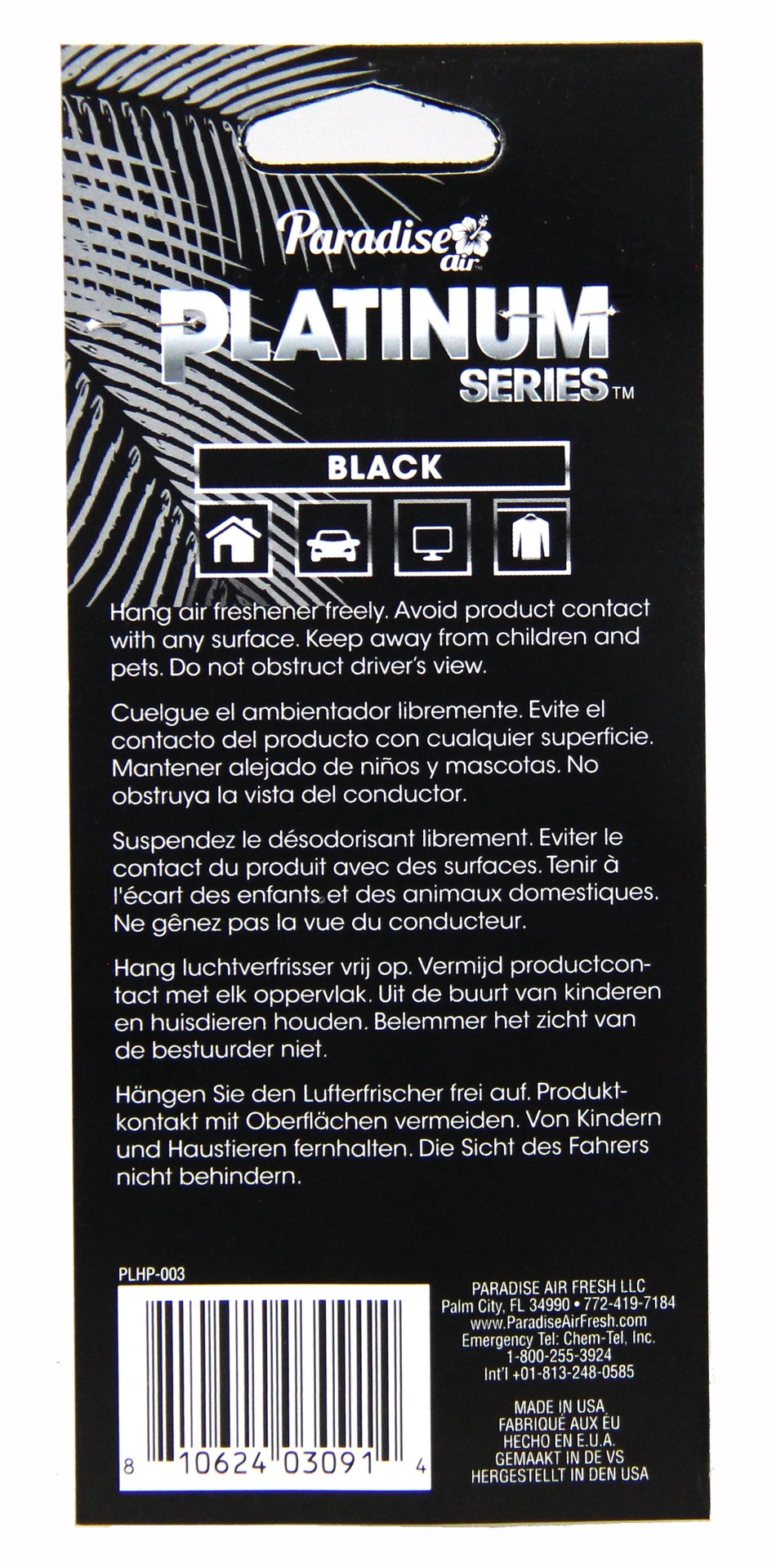 Car Air Freshener Paradise Platinum Series Black 1PK
