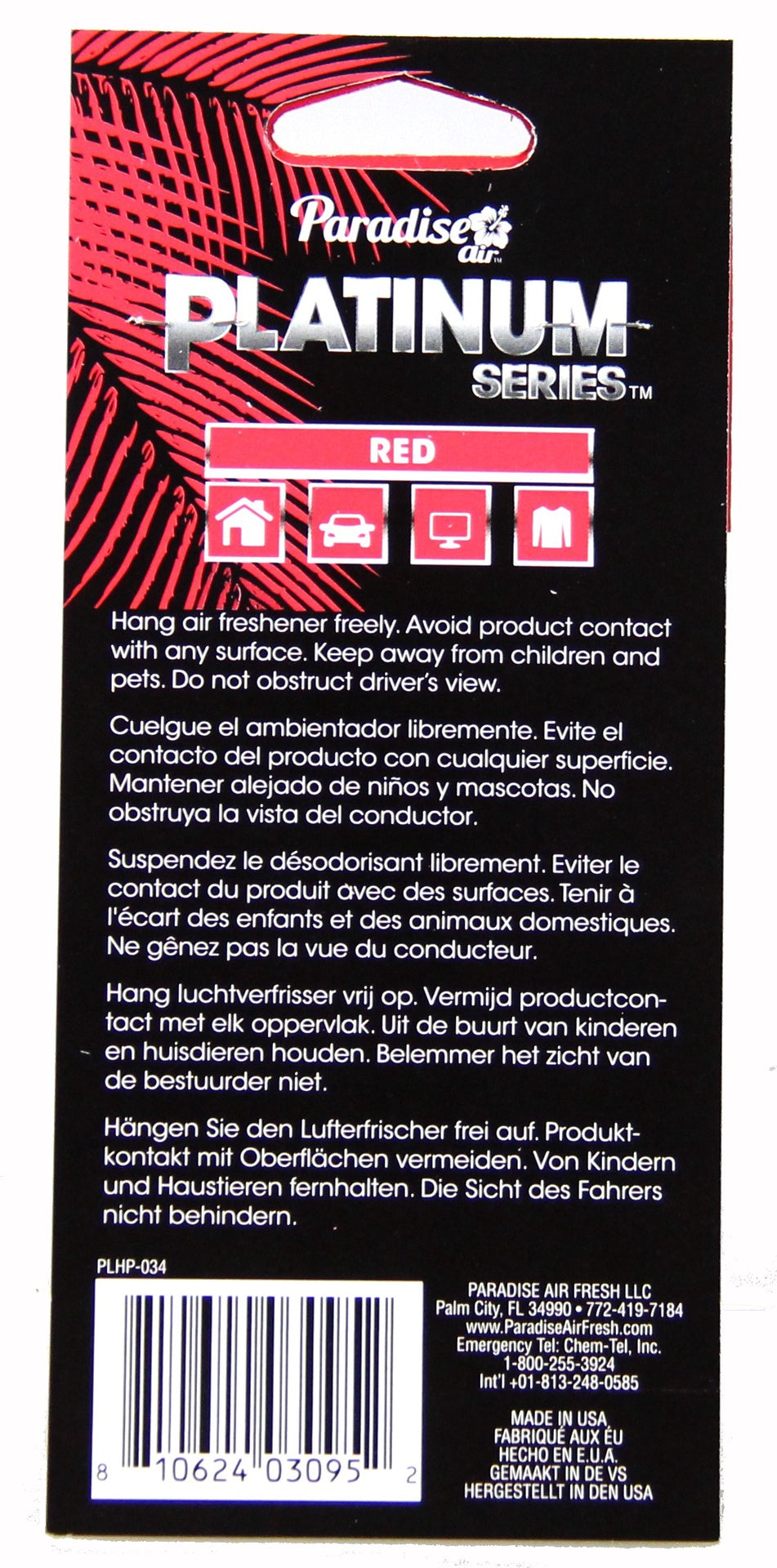 Car Air Freshener Paradise Platinum Series Red 1PK