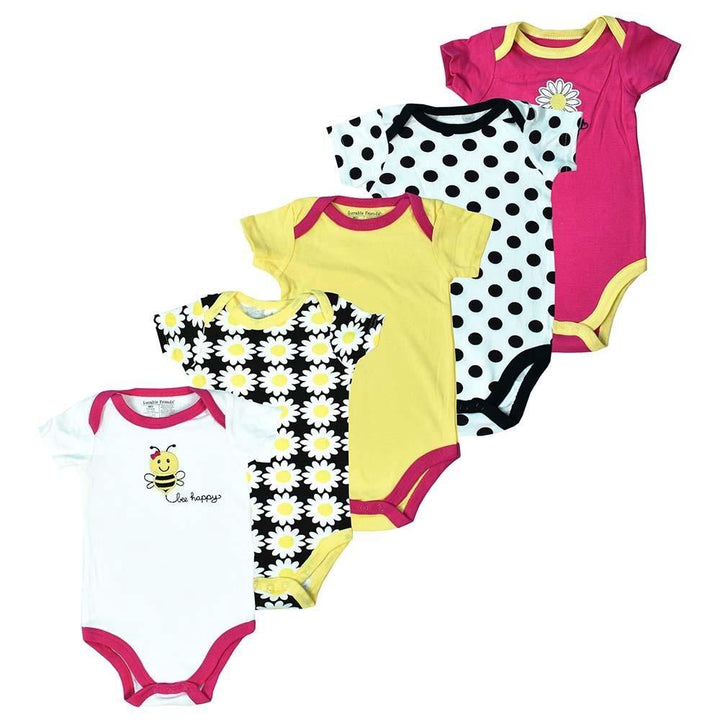LUVABLE FRIENDS Baby Bodysuit 5PCS Set Pink & Yellow
