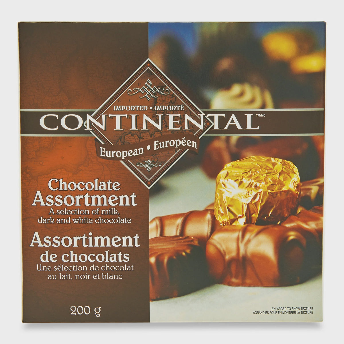 Continental Imported European Assortment Chocolate Milk Dark and White 200G