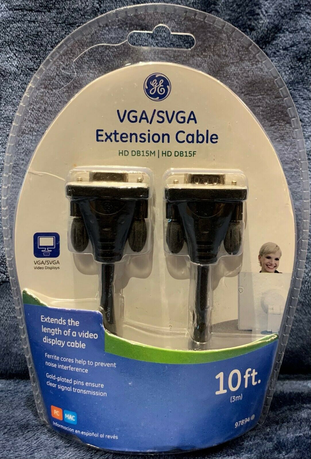 GE Computer Cable Vga Male to Female 10' Extension 97894