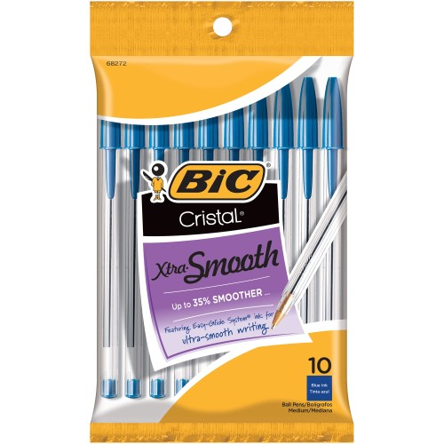 BIC Cristal Xtra Smooth Stic Blue Ball Pens Medium Point (1.0MM) 10-COUNT Pack