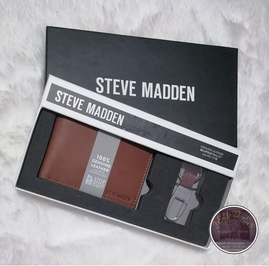 STEVE MADDEN Wallet Men Genuine Leather W/KEY Fob / Brown