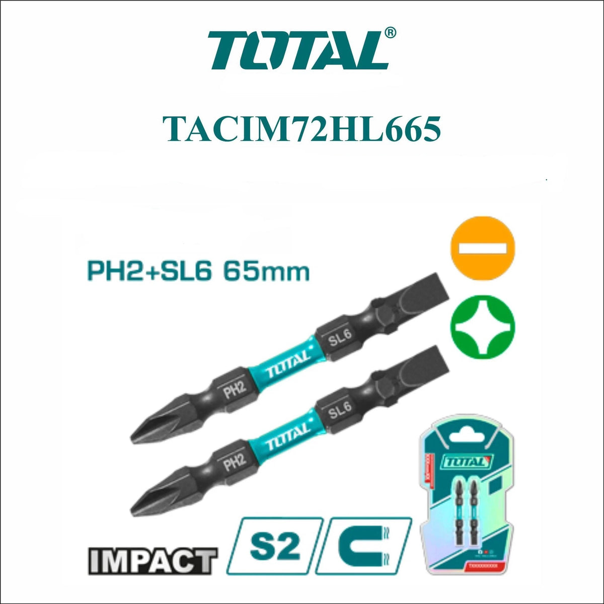 TOTAL Screwdriver Bit Set 2PCS TACIM72HL665 Impact