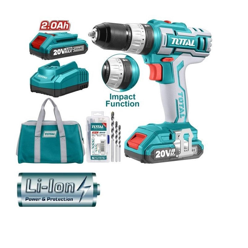 TOTAL Drill Gun UTIDLI2002 20V Lithium Ion 2.0AH Impact