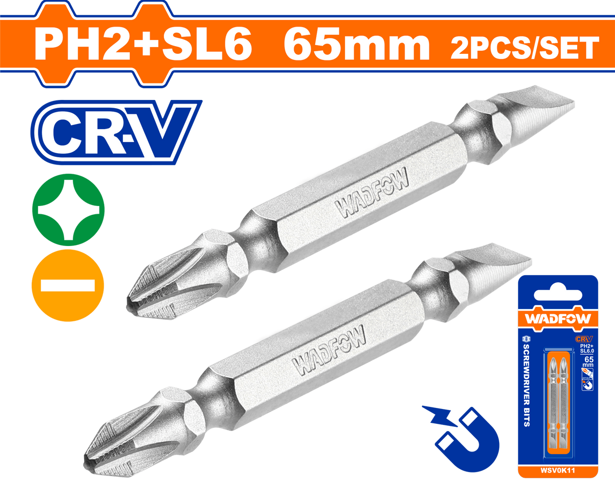 WADFOW Screwdriver Bit Set 2PCS WSV0K11 PH2 + SL6.0 65MM