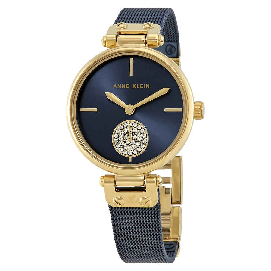 ANNE KLEIN Watch Women Crystal Accented Mesh Bracelet 3001GPBL / 3001SVTT