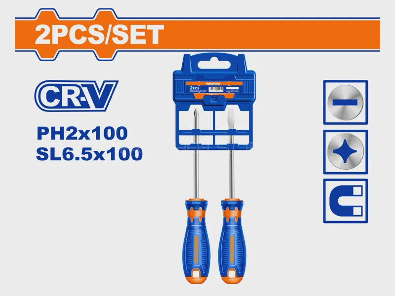WADFOW Screwdriver Set 2PCS WSS1302 SL6.5 X 100MM PH2 X 100MM